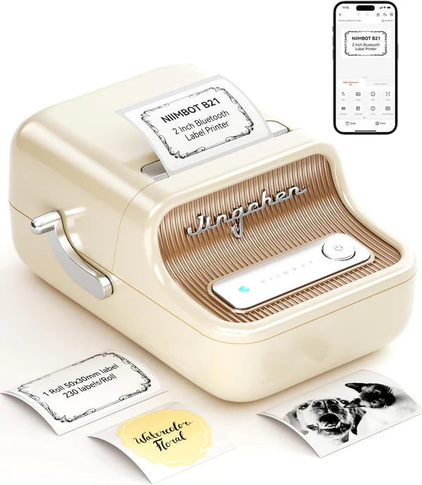 Cream Labelme Printer + FREE Roll of 230 Labels